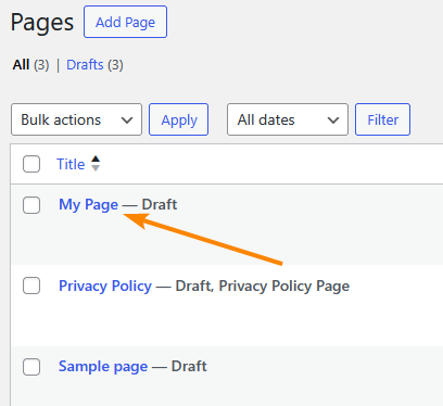A restored WordPress page