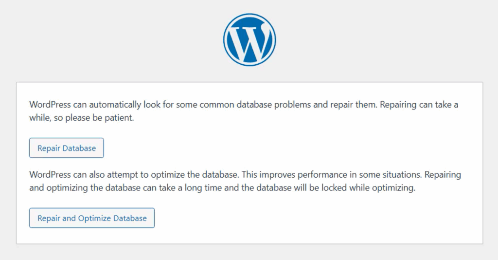 WordPress database repair tool