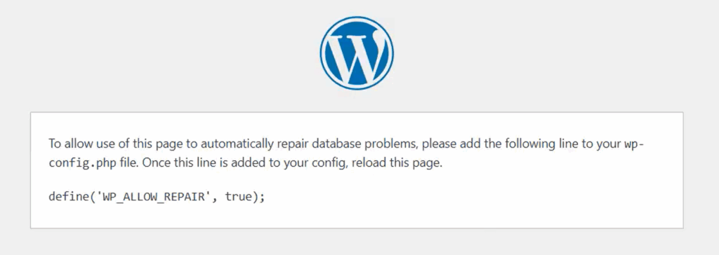 WordPress with database repair tool off