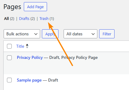 How to access WordPress trash folder