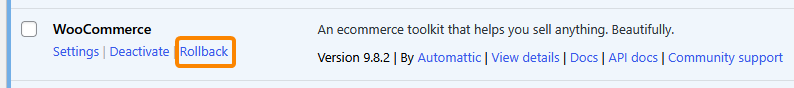 WP Rollback plugin rollback option