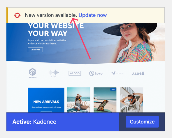 An alert of a new WordPress theme version